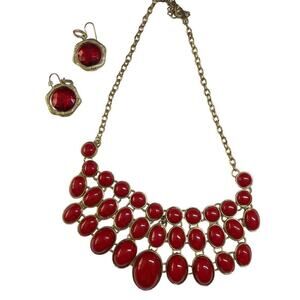 Francesca’s Red Stone Statement Necklace with Croft & Barrow Dangle Earrings Set